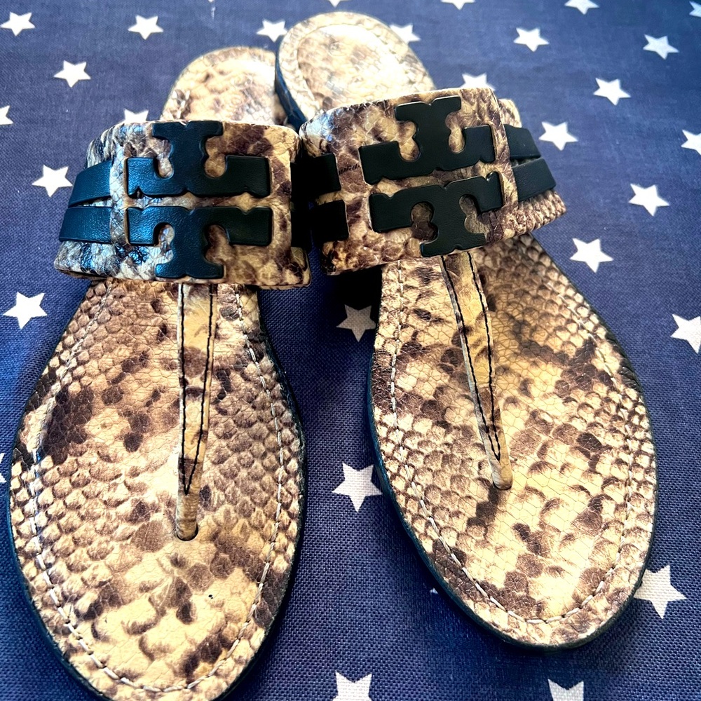Tory Burch Leigh 05mm Sandal Stamped Snake Printed Leather/Calf Learher
